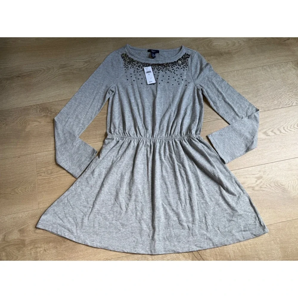 NWT Girls Gap Kids long sleeve Dress sequins gray cinched waist size XL 12years